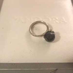 Silver Pandora ring with black stone